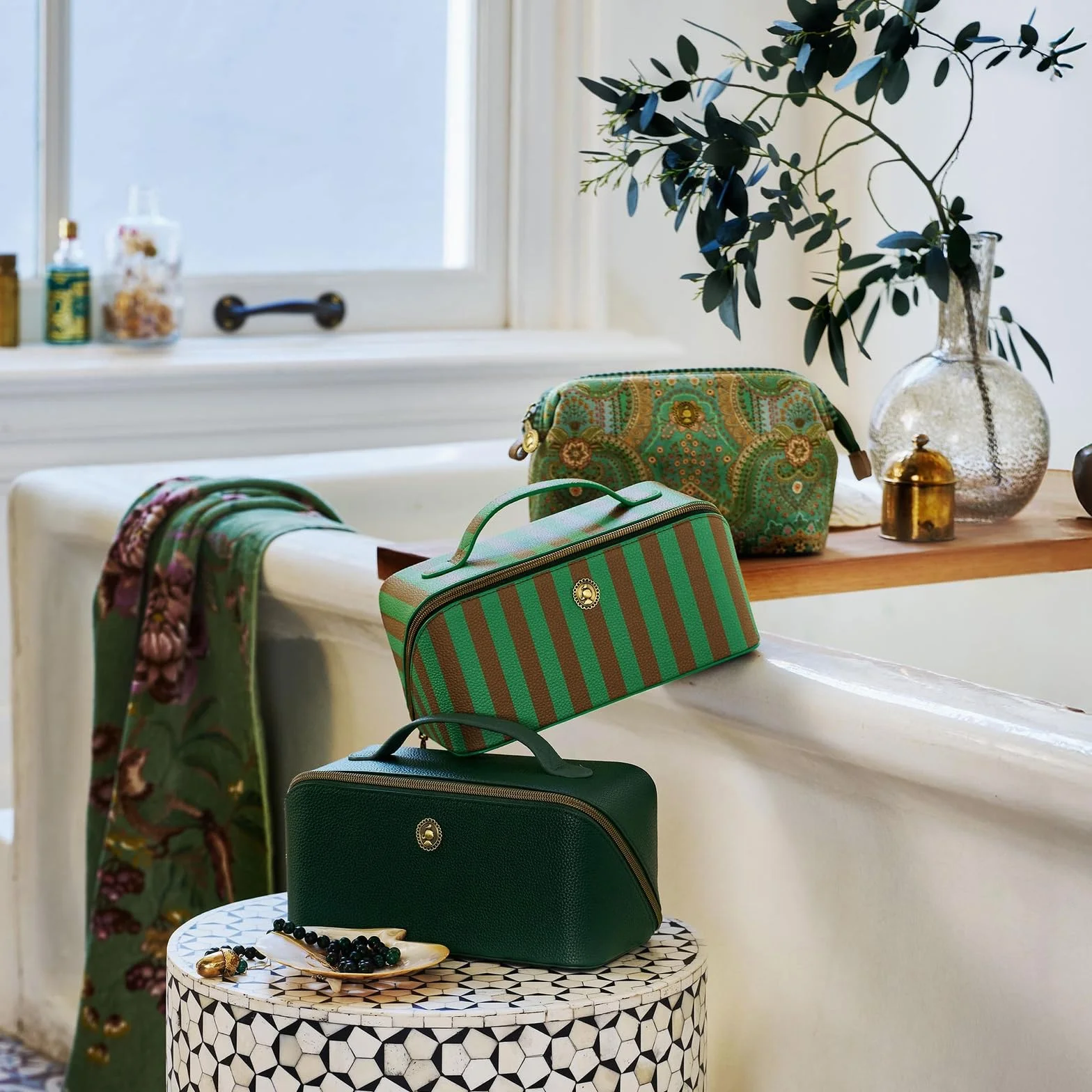 Pip Studio borsa da toilette Cyrille Cosmetic Bag Stripe Green verde marrone