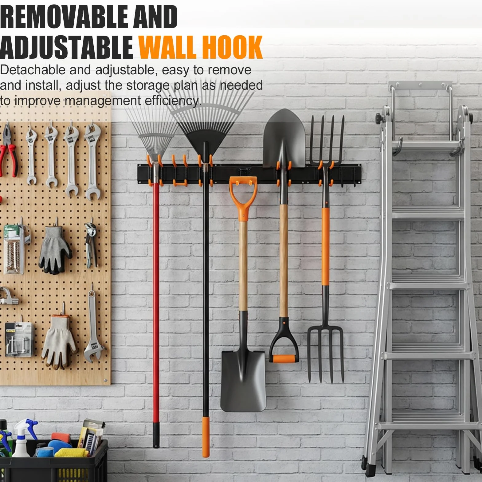Supporto da Parete Pesante 162.4cm 200kg Portata Max 4 Guide 40.6cm 12 Ganci Antiruggine Organizzatore per Garage Officina