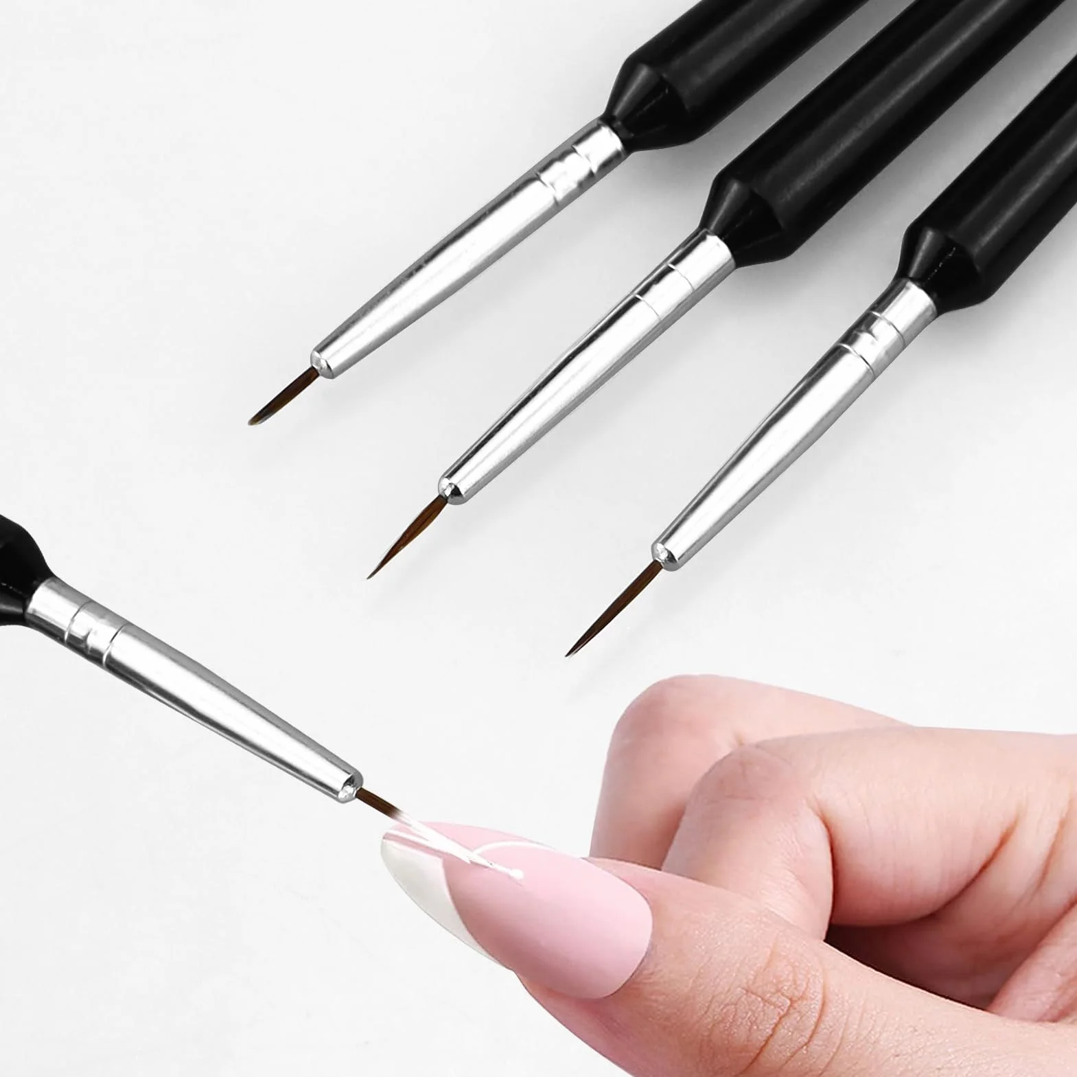 Set di 3 pennelli sottili per nail art, pennelli sottili per nail art in miniatura, pennelli per nail art fai da te, per brevi tratti, dettagli, sfumature, linee allungate