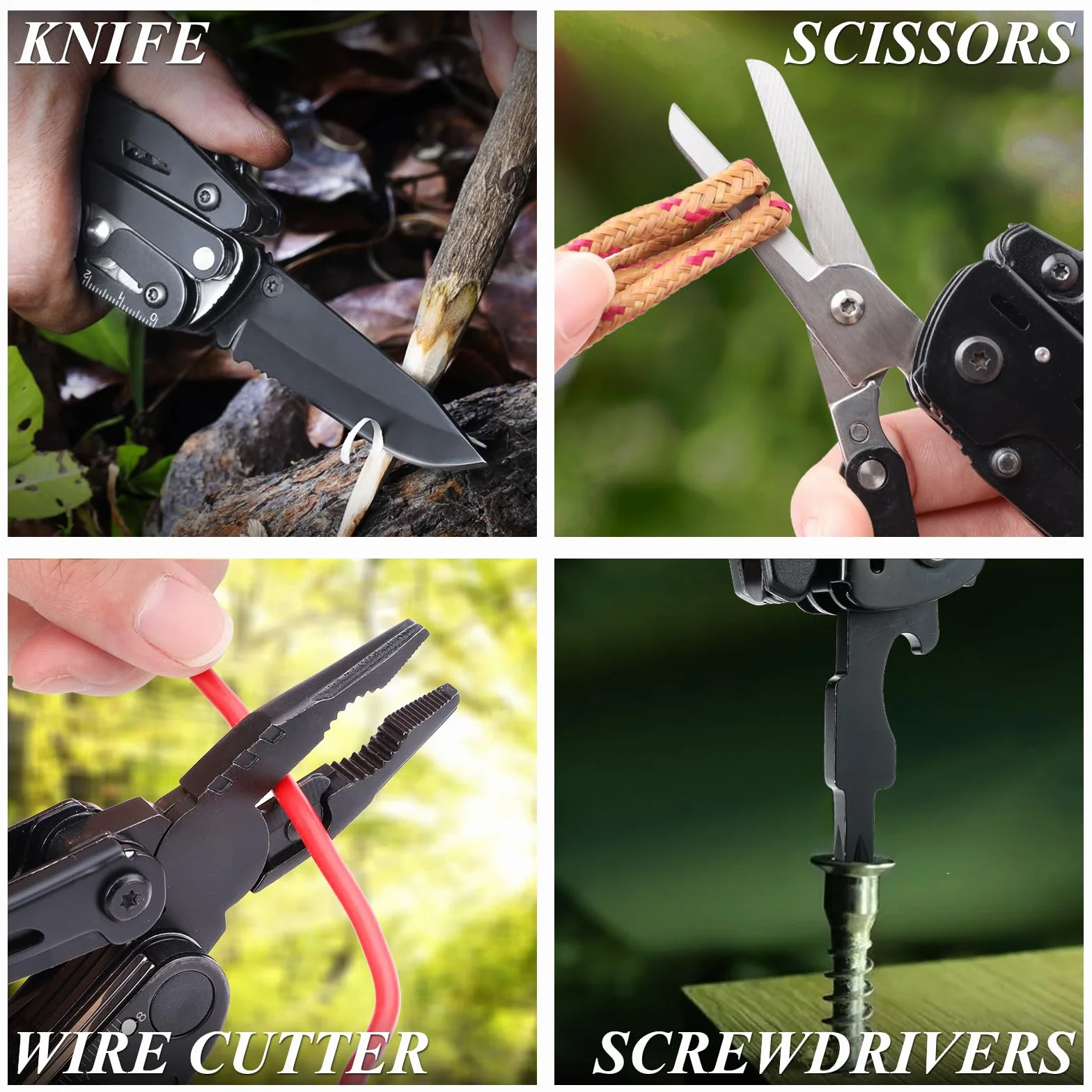RoverTac 18 in 1 Multitool Coltello Tascabile con Pinze Forbici Sega Cavatappi 9-Pack Cacciaviti e Fodero in Nylon