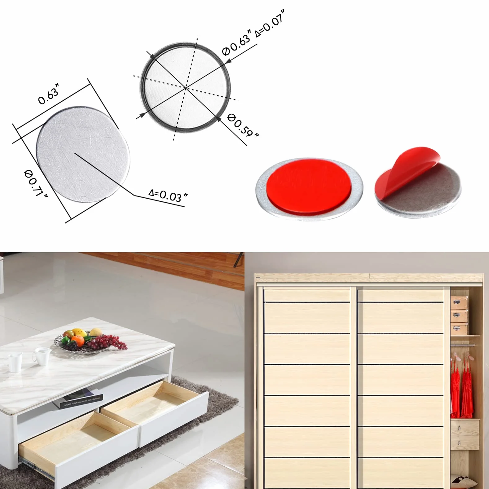 Mousike Magnetyczne zamknięcie do drzwi ultra cienkie Stal nierdzewna Szafka kuchenna D15-4