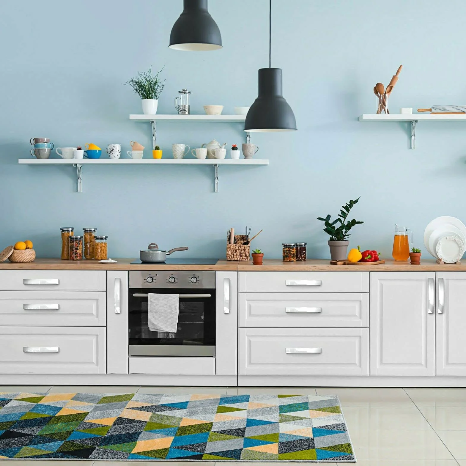 FURNIWARE 5 pezzi maniglia per armadio, Distanza fori 160mm, maniglia ad arco per cucina, cromo