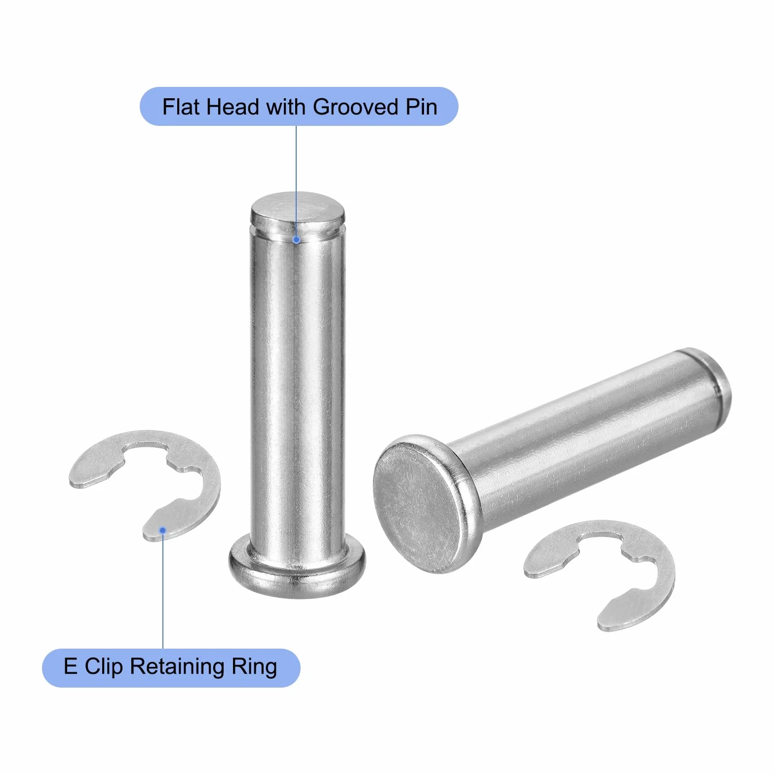 QUARKZMAN M12x45mm Perno Posizionamento Cilindrico Elastico Acciaio Inossidabile 304, Perno Posizione Cilindro Cerniera Testa Piatta con Clip Fissaggio, Argento