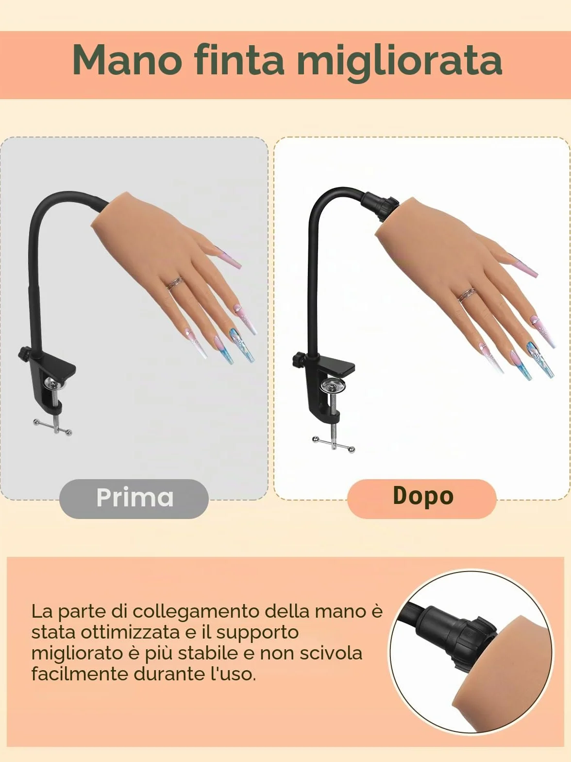 Mano Finta per Ricostruzione Unghie: Silicone Mano Pratica - Flessibili Mano Finta per Unghie - Mani Finte con 240 Pezzi Tip Unghie