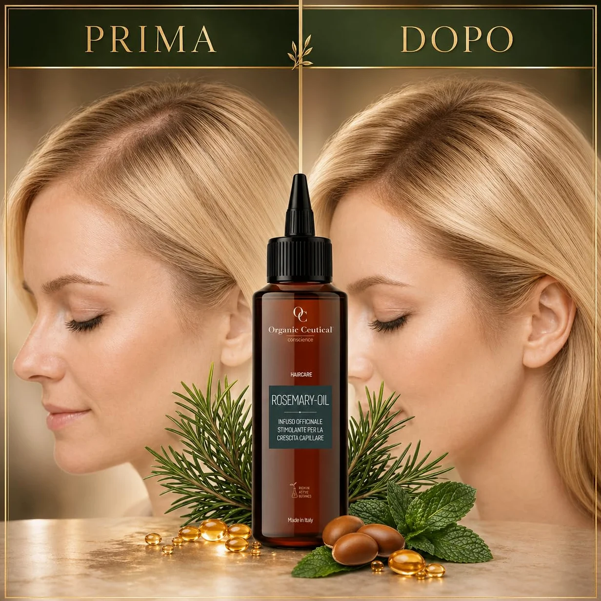 Organic Ceutical Olio Rosmarino Organico, 150 ml, Infuso Officinale Stimolante per la Crescita Capillare, Rosemary Oil Pre Shampoo, Trattamento Professionale, Rinforzante per Capelli Deboli e Sottili