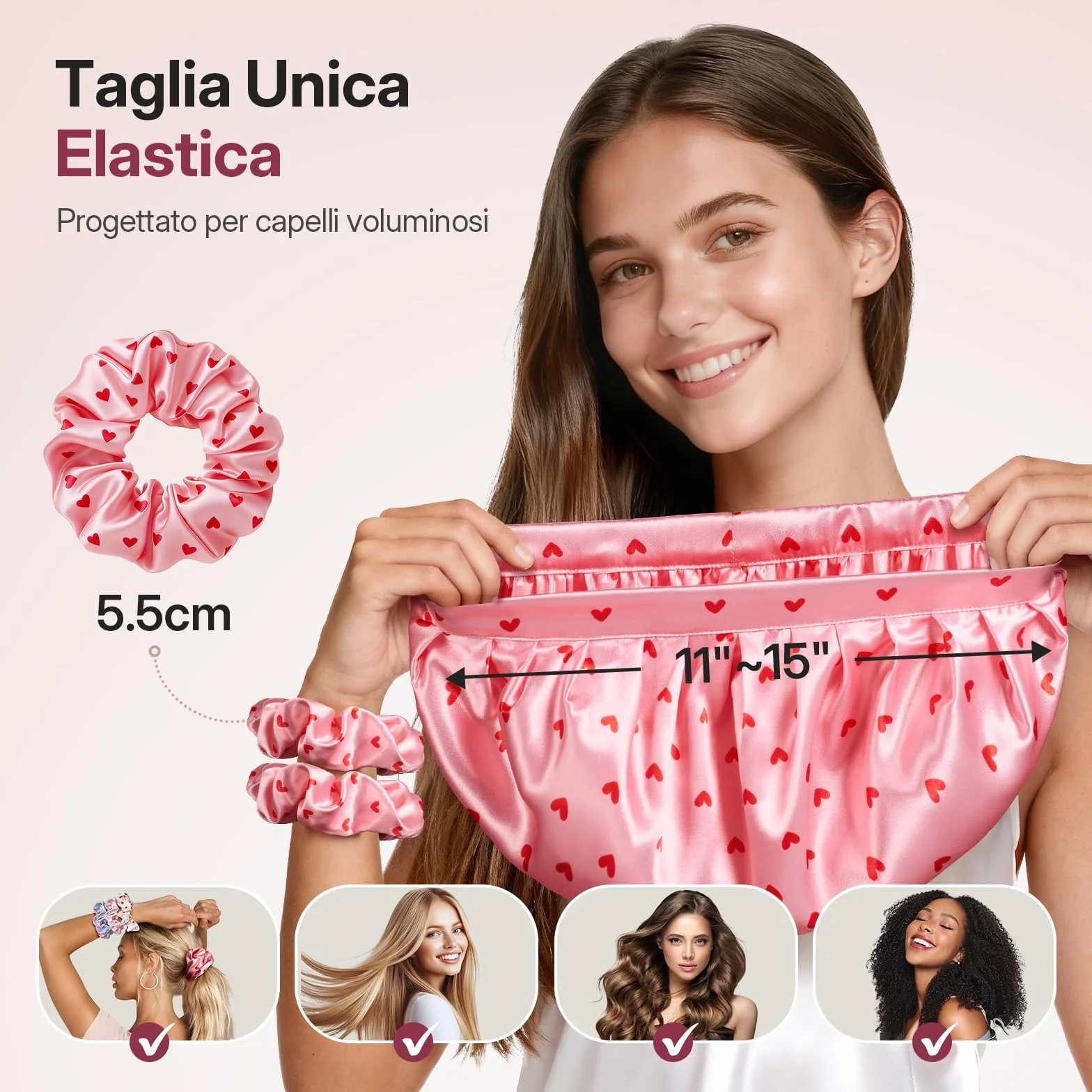 LitBear Cappello da notte da donna per dormire, regolabile a doppio strato di raso con elastici per capelli naturali ricci