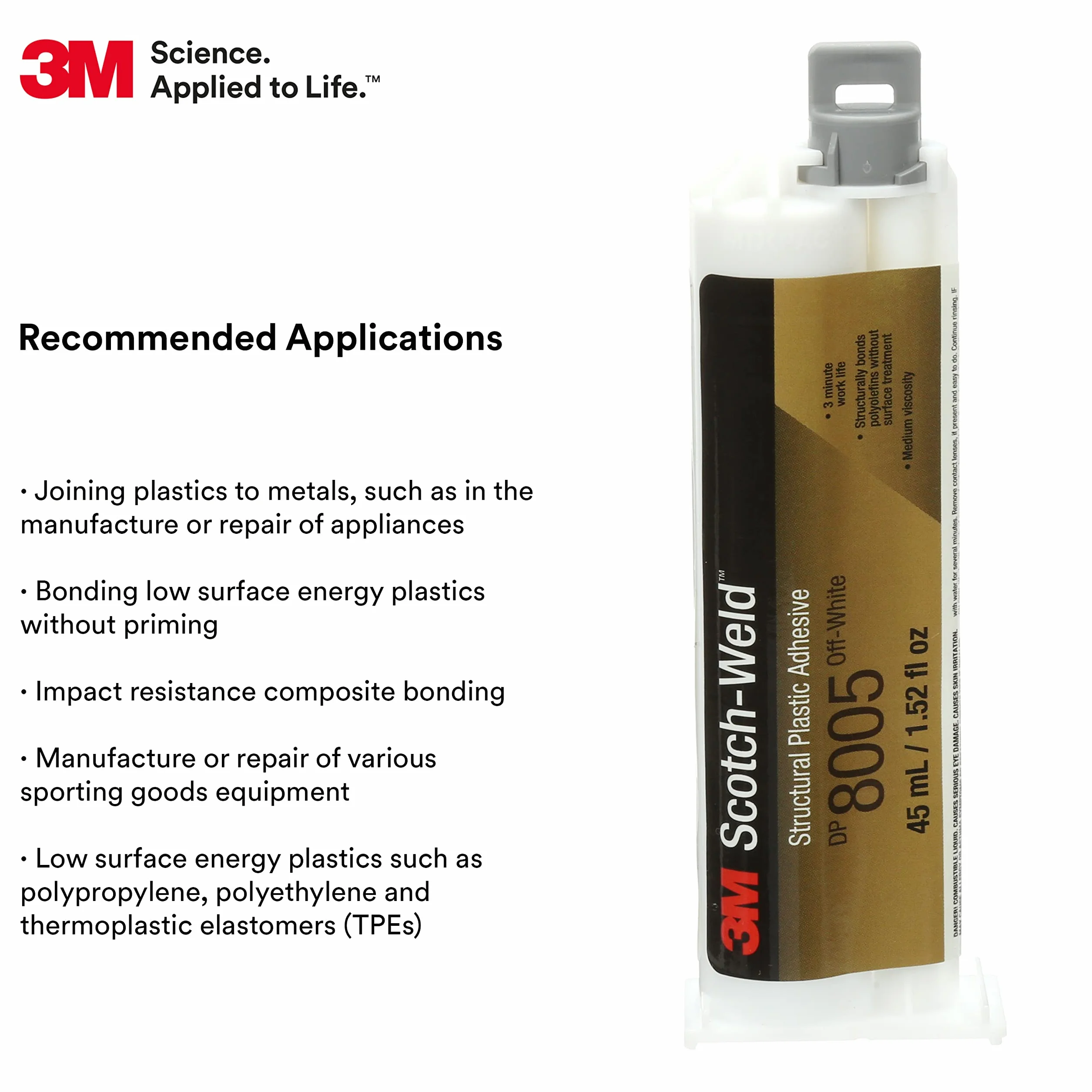 3M Scotch-Weld DP8005 Structural Plastic Adhesive, Off-White, 45mL Duo-Pak