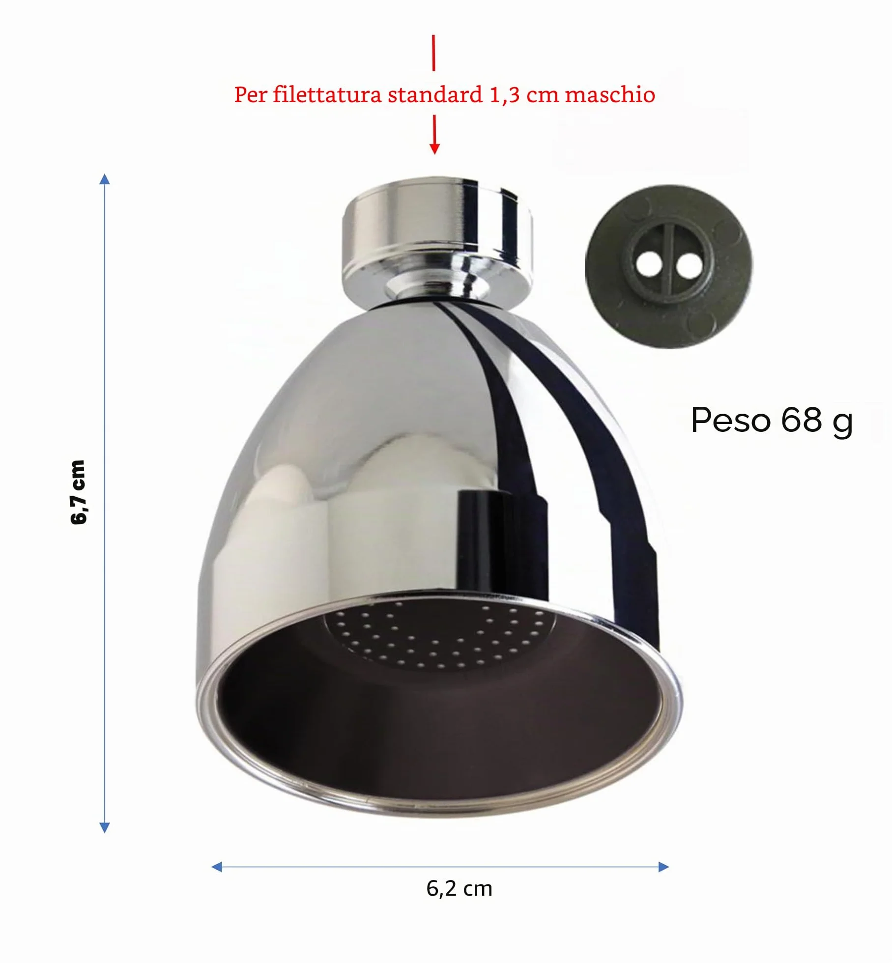 Siroflex Soffione Doccia Anticalcare 1/2" ABS Cromato Nero Attacco Universale Snodo Ottone Made in Italy
