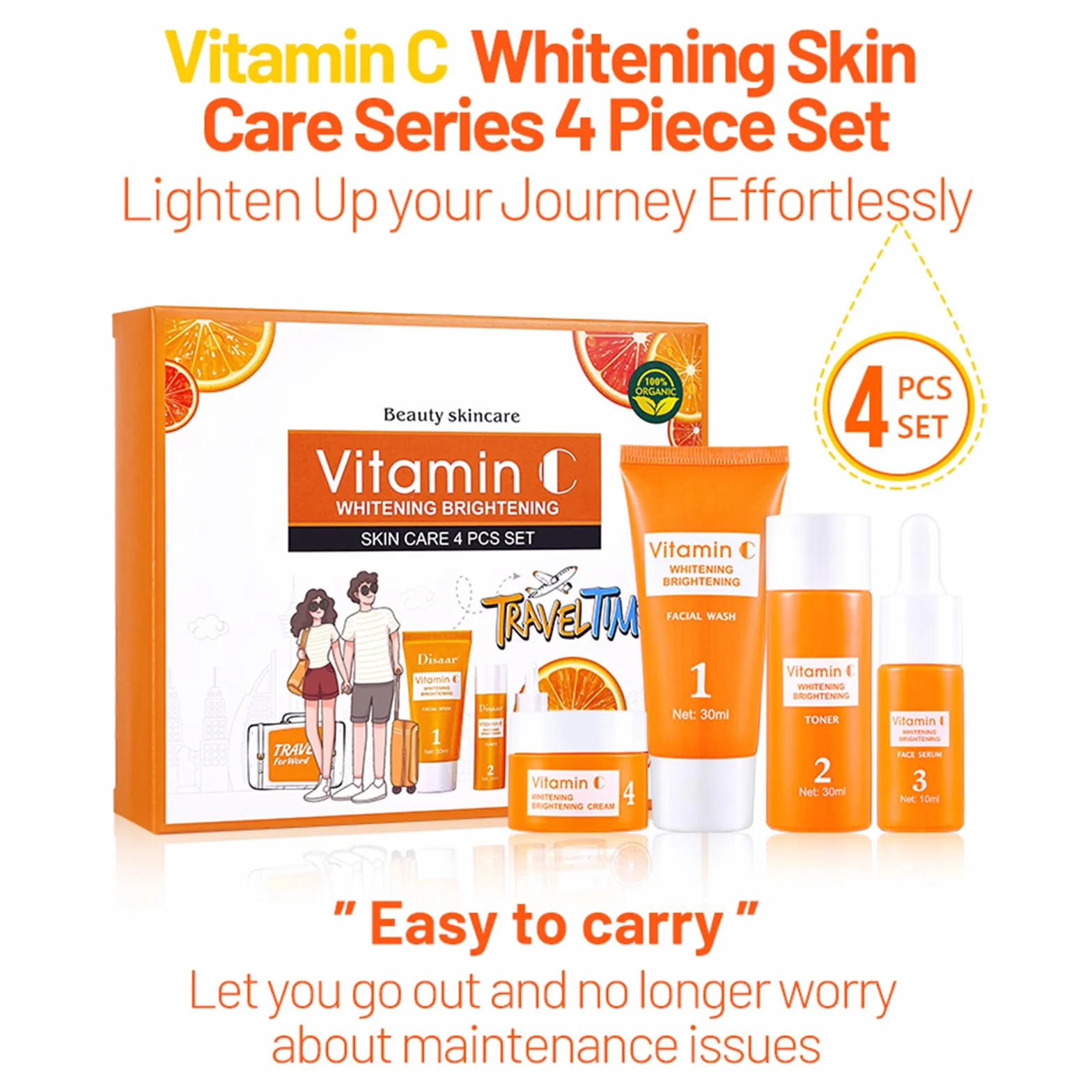 Set Cura della Pelle Viso 4 Pezzi – Idratante, Rigenerante e Anti-Età – Contiene Siero alla Vitamina C e Acido Ialuronico – Adatto Pelle Sensibile e Secca – Routine Completa Giorno e Notte