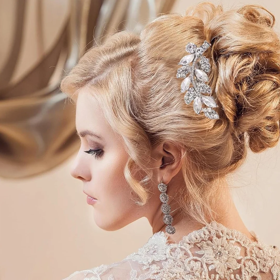 Set da 2 Pettini Capelli Nuziale, Fermaglio per Acconciatura Capelli da Sposa, con Strass luccicanti a forma di Fiore,Accessori per donne e ragazze eleganti