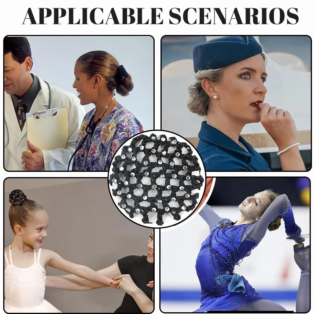 4 pezzi Chignon Retina per Capelli Chignon Bambina con Perline Retine per Capelli,Reti per Capelli Danza,Reti per Capelli Stretch Per Infermiera Assistente di Volo Balletto(nero, bianco)