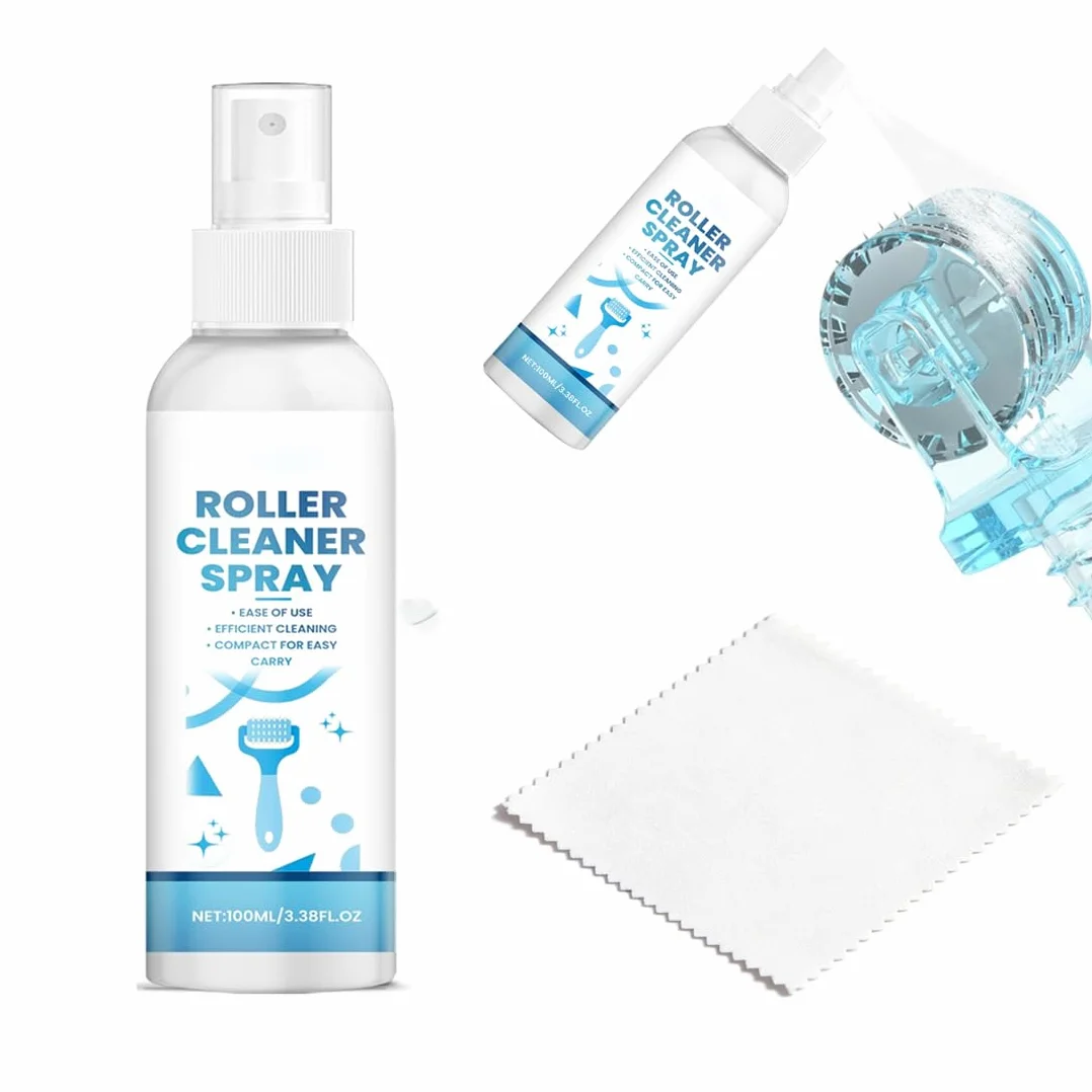 YAYNO 100ml Derma Roller Cleaner Microneedling Viso Roller Cleaner Derma Roller Cleaner Spray Roller Cleaners Adatto per Rulli Microaghi con Panno per la Pulizia Pulizia Efficace