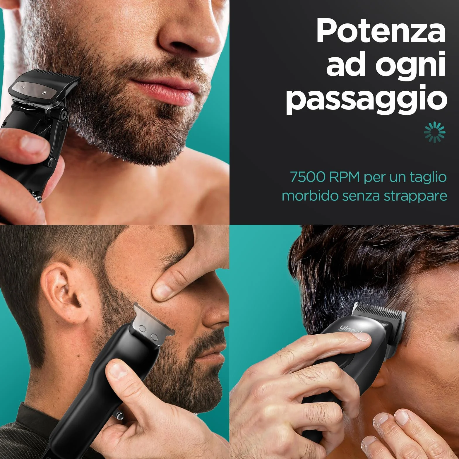 Yineel Tagliacapelli Professionale Uomo, Macchinetta per capelli e Barba Senza Fili con Display LED, Tagliacapelli elettrico con Lama in Ceramica, 300 Min Autonomia, Ricarica USB-C