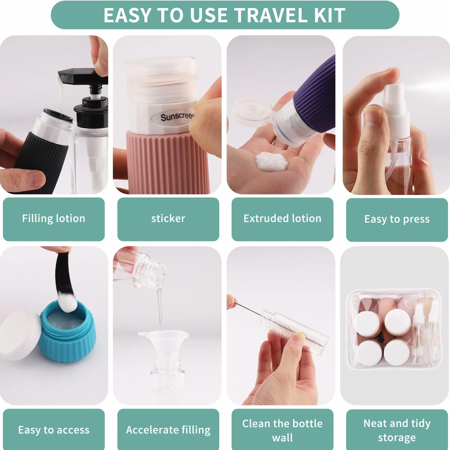 18 Pezzi Bottiglie da Viaggio in Silicone, Kit Viaggio Liquidi Riutilizzabili, Flaconi da Viaggio con Etichetta Possono Riempire Cosmetici, Articoli da Bagno e Altri Liquidi e Creme