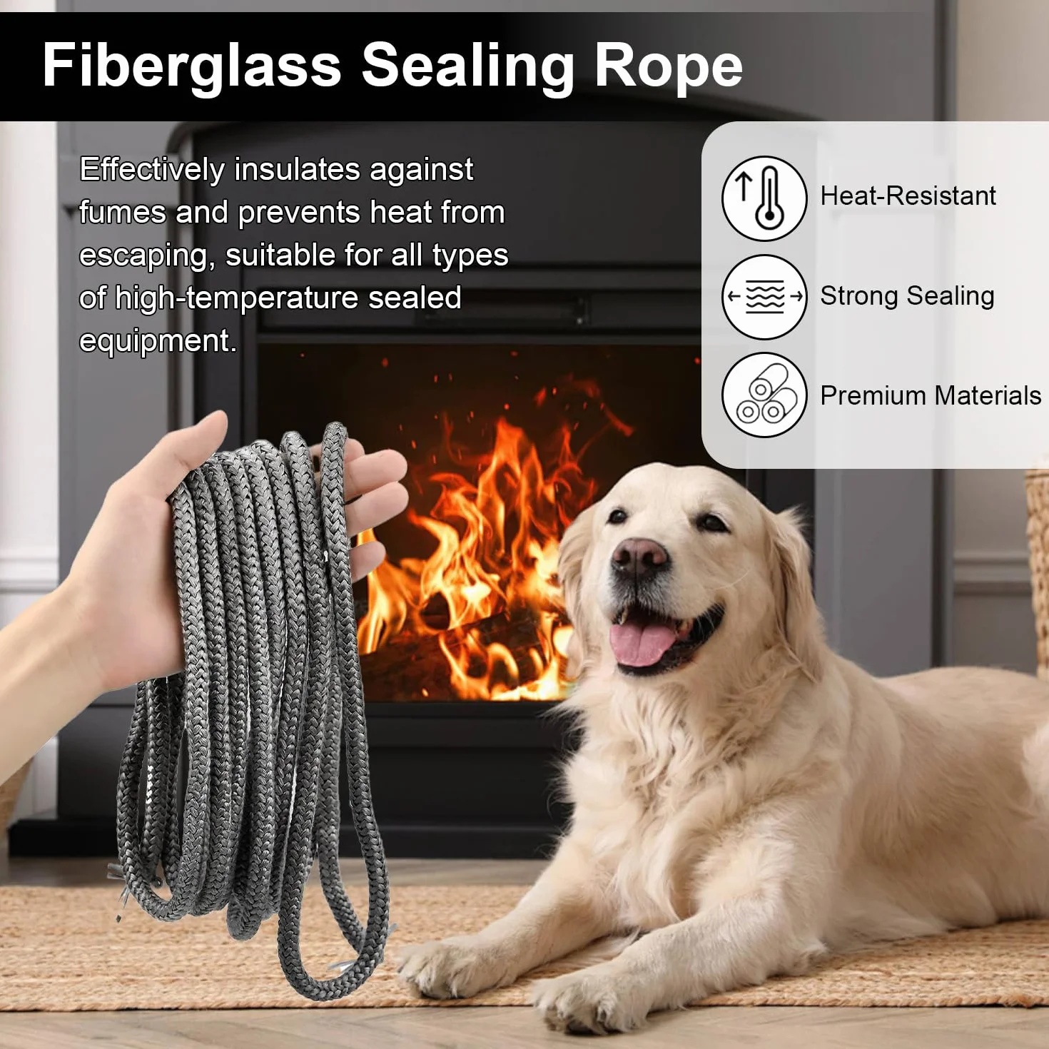 Guarnizione Stufa a Pellet 8 mm x 2.5 m Fibra di Vetro per Camino e Porta Forno