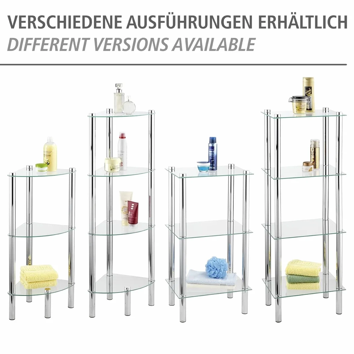 WENKO Exclusiv scaffale angolare Yago 3 ripiani in vetro 30 x 74 x 30 cm Cromo