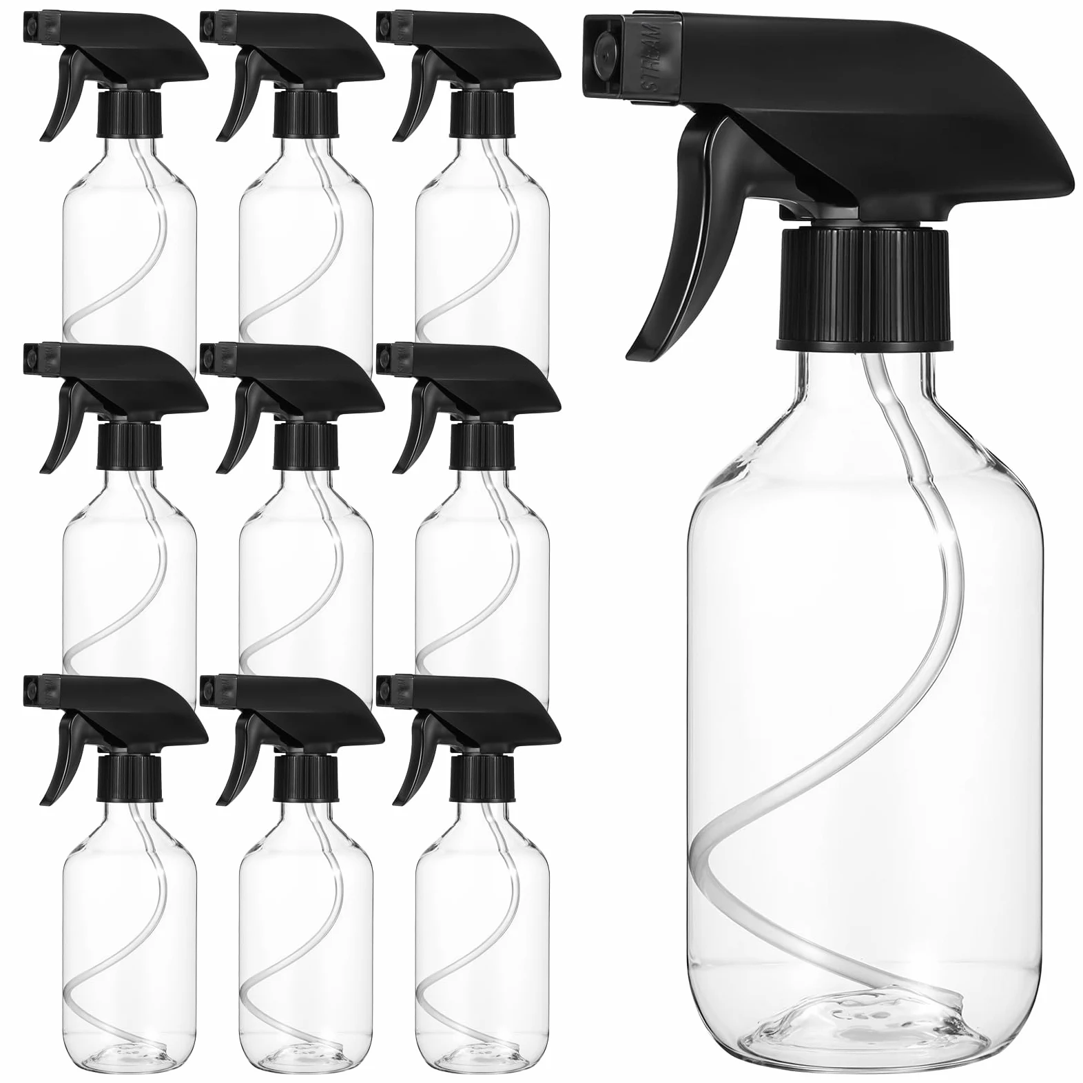 Gjinxi 10 bottigliette spray in plastica da 300 ml, vuote, trasparenti, ricaricabili, con ugello spray regolabile, per la pulizia di capelli, piante e animali domestici