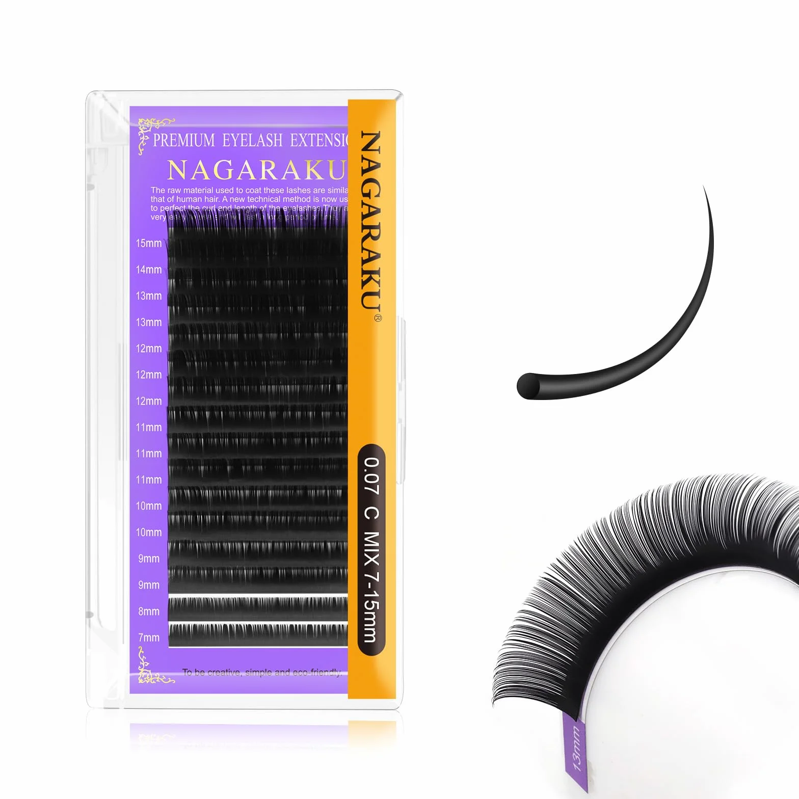 NAGARAKU Individuali Ciglia Classiche 1:1 Extension Ciglia Professionali Effetto Volume Russo Leggere Morbide Naturali Punte Long Taper Sottili Radici Senza Colla Nero Opaco 16 Rows (0.07mm C 7-15mm)
