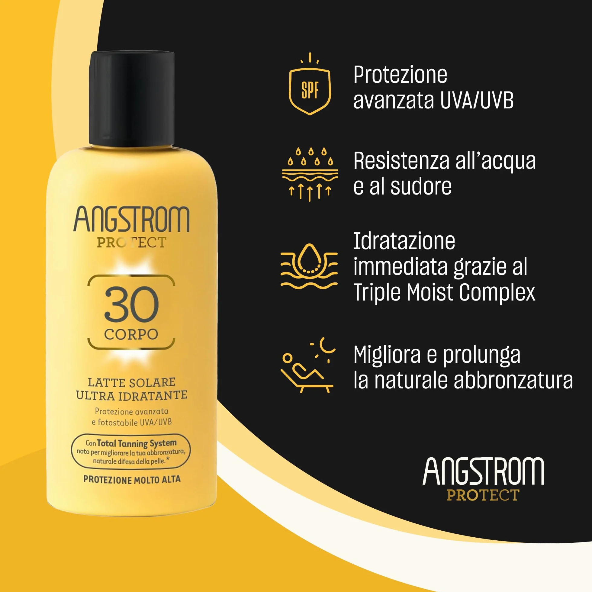 ANGSTROM Protect Latte Solare Corpo SPF 30, Azione Idratante e Duratura, Indicata per Pelli Sensibili, 200 ml