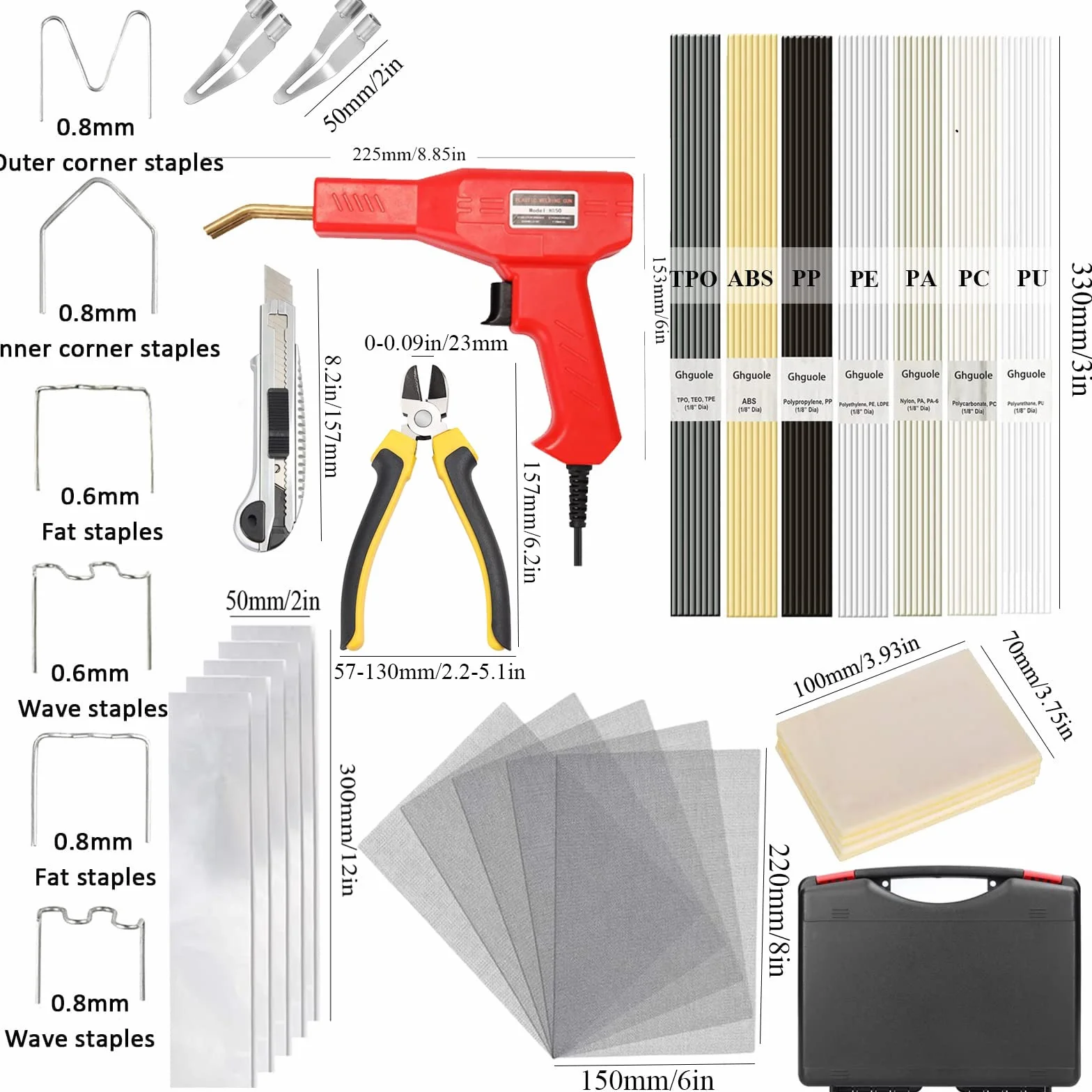 220W Saldatore per Plastica 2 in 1, Kit Riparazione Paraurti Auto con 800pcs Graffettes e Bacchette di Saldatura