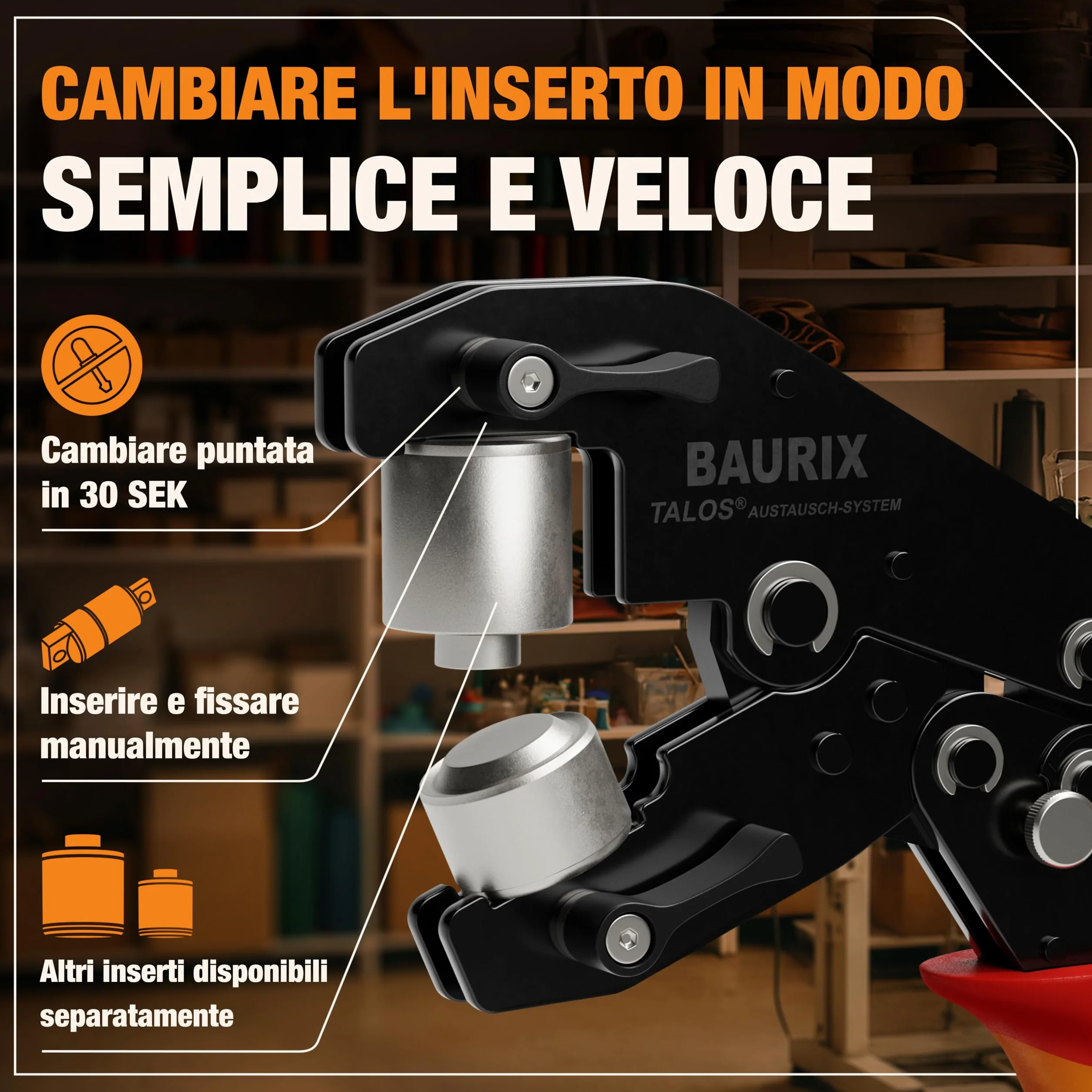 BAURIX Pinza Occhielli con 200 Occhielli Ø10 mm per Telo Stoffa Pelle Tessuti Autopunzante Senza Foro TALOS
