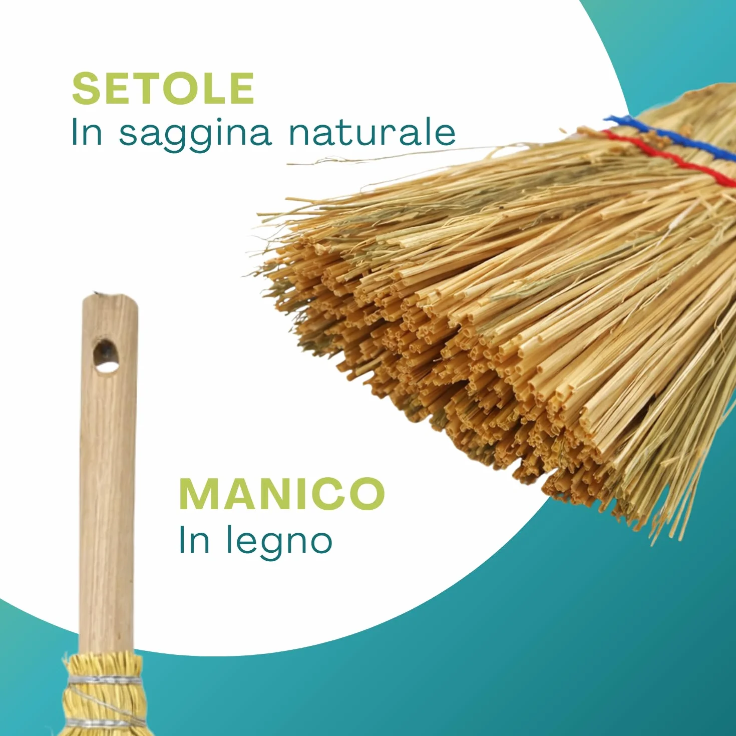 Paluplus Scopa Saggina per Camino 2 Fili 36 cm con Manico Legno 15 cm