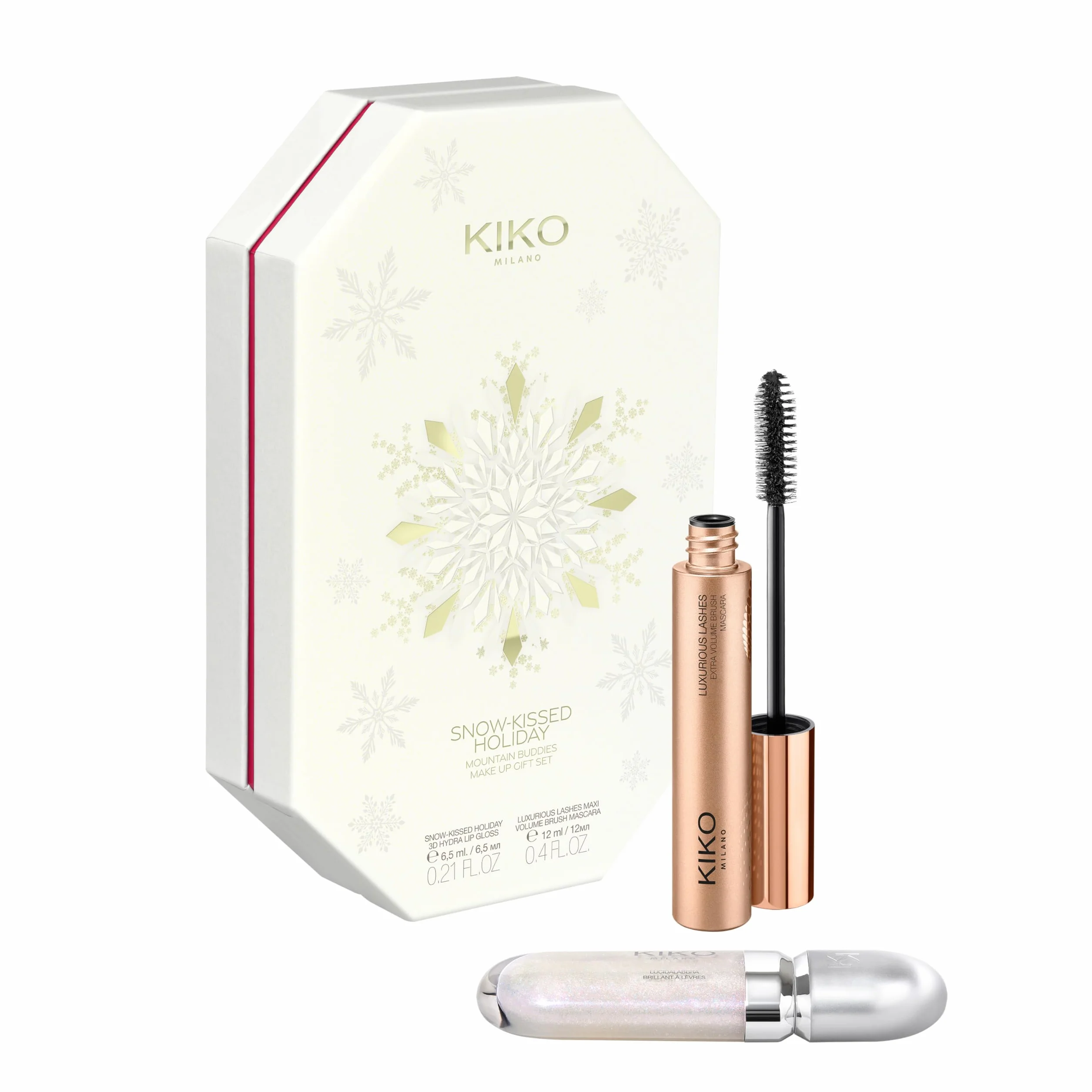 KIKO Milano Snow-Kissed Holiday Mountain Buddies Make Up Gift Set, Gift Set Makeup: Lucidalabbra 3D Hydra Lipgloss E Mascara Effetto Volume