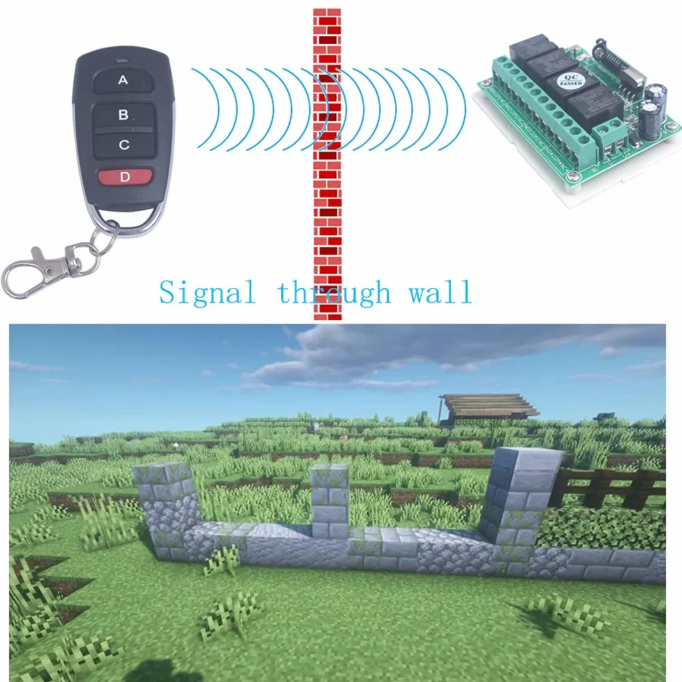Interruttore wireless 433 MHz DC 12V 4 canali telecomando apertura porta garage