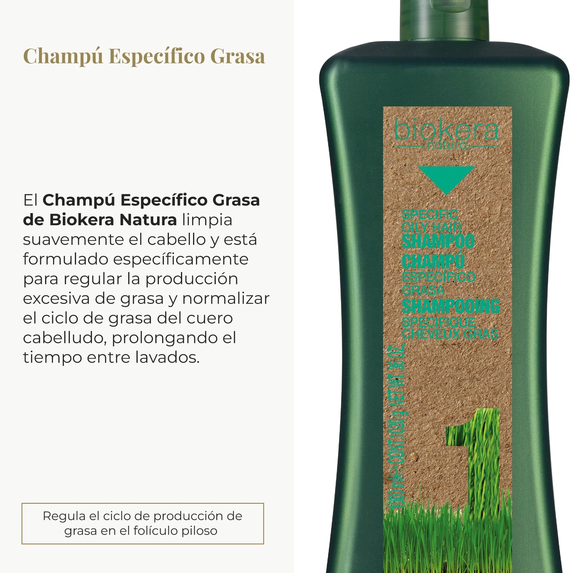 SALERM - Shampoo Antigrasa - Shampoo Specifico Grasso Biokera Natura - 1000 ml - per Capelli Grassi - con Lievito di Birra - Pulizia delicata - Proprietà Seboregolatrici