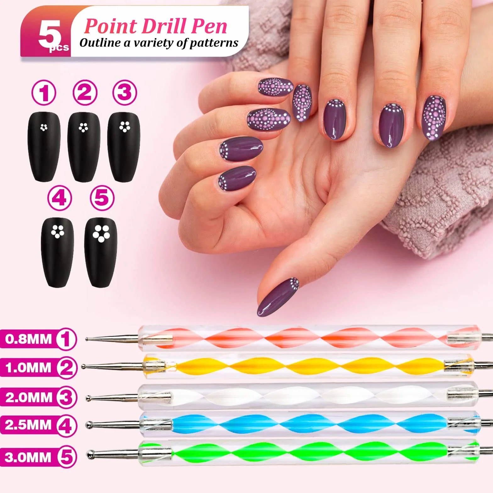 Kit per Nail Art,23 Pezz Nail Art Design Set Kit,Kit per Nail Art,5 Pcs Dotting Pen,30 Rotoli Nastro della Striatura,per lo Starter kit per Nail art da Donna