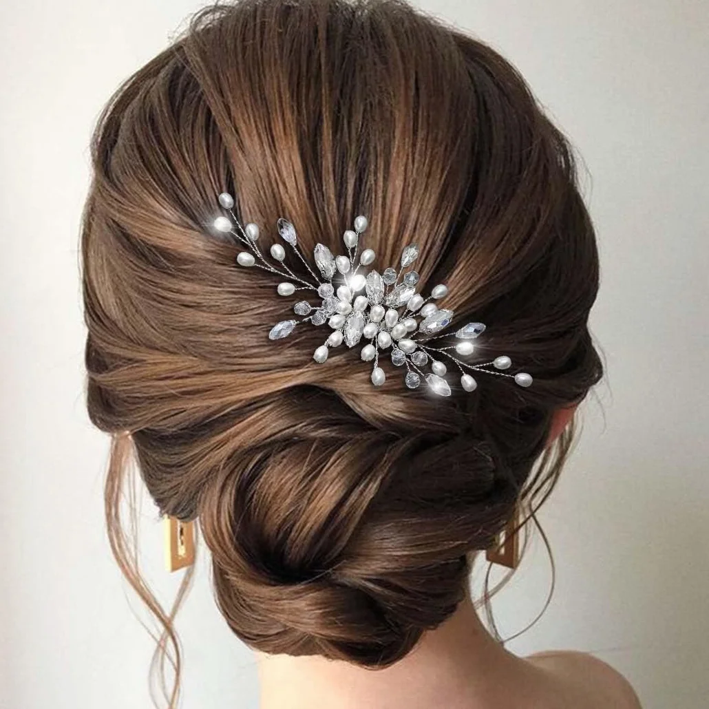 Perla sposa sposa sposa capelli pettine argento perline capelli pezzo di strass accessori per capelli per le donne