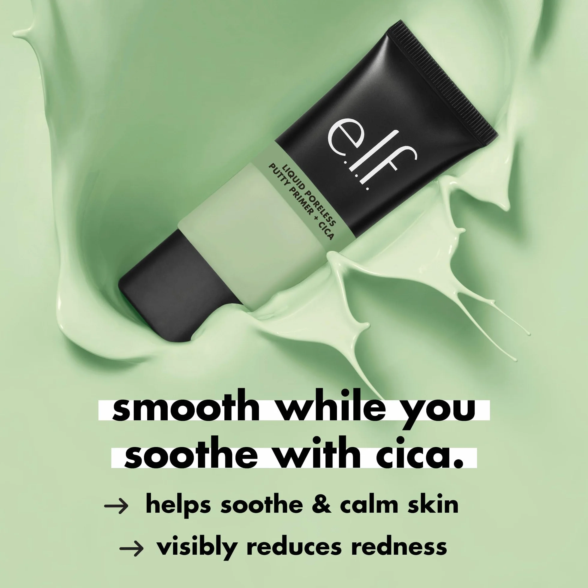 e.l.f. Liquid Poreless Putty Primer + Cica, primer viso per fissare il trucco, attenua visibilmente gli arrossamenti e lenisce la pelle, prodotto vegano e non testato sugli animali