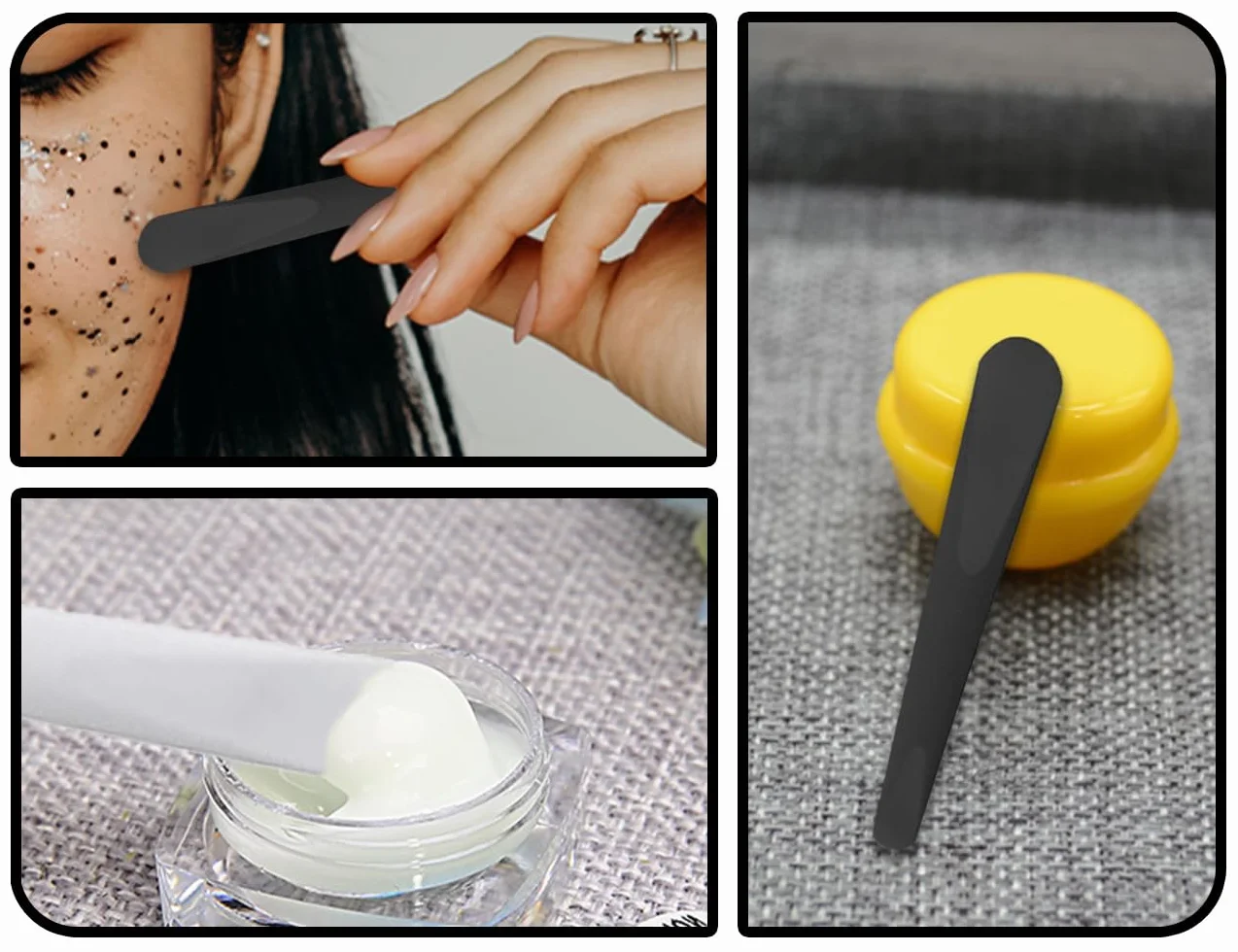 KAPSING 6 pezzi spatola cosmetica, spatola cosmetica, pennello per maschera, spatola per trucco in plastica, cucchiaio per crema per maschera viso (bianco e nero)