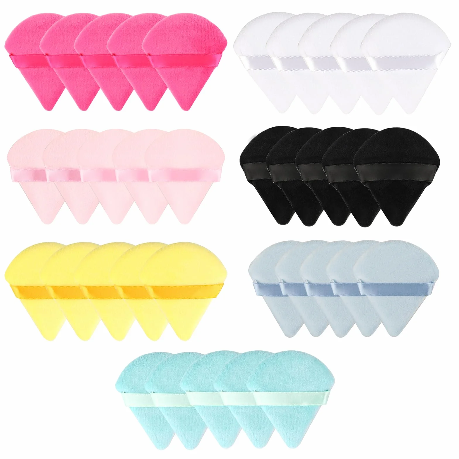 35 spugnette triangolari per cipria, vellutate, morbide, per polveri pressate, bagnate e asciutte, a doppio uso, per fondotinta e cosmetici per viso e corpo (7 colori)