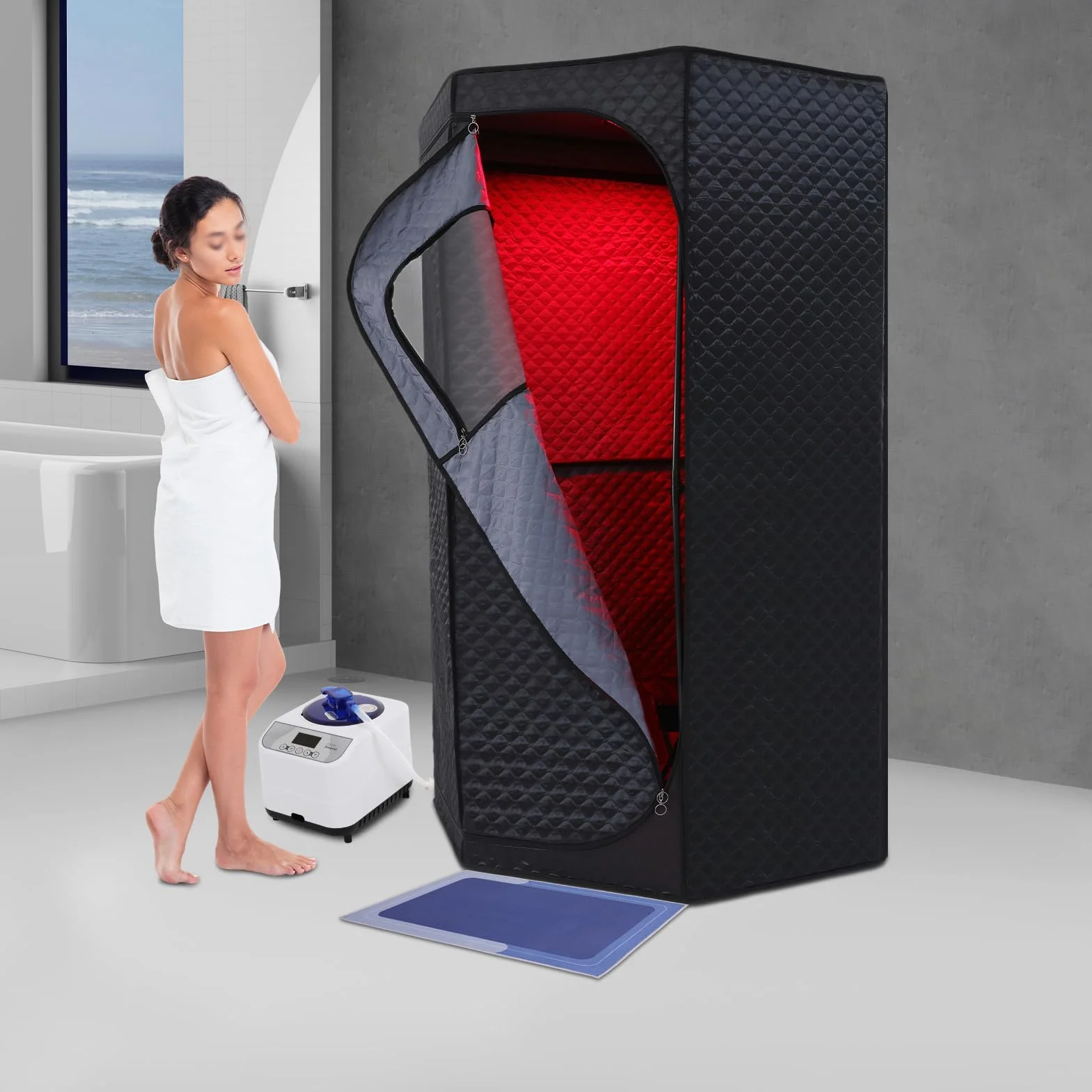Tenda sauna a vapore infrarossi con sedia pieghevole e caldaia 1500 W per casa e spa