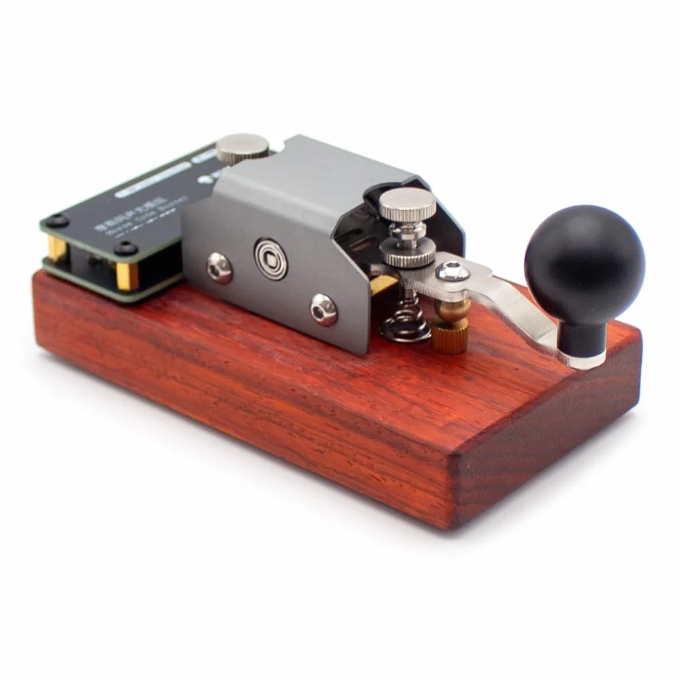 Tasto Dritto Codice Morse, Tasto Telegrafico Manuale con Feedback Sonoro e Luminoso, Strumento Comunicazione Radio Vintage, Base in Legno Rosso