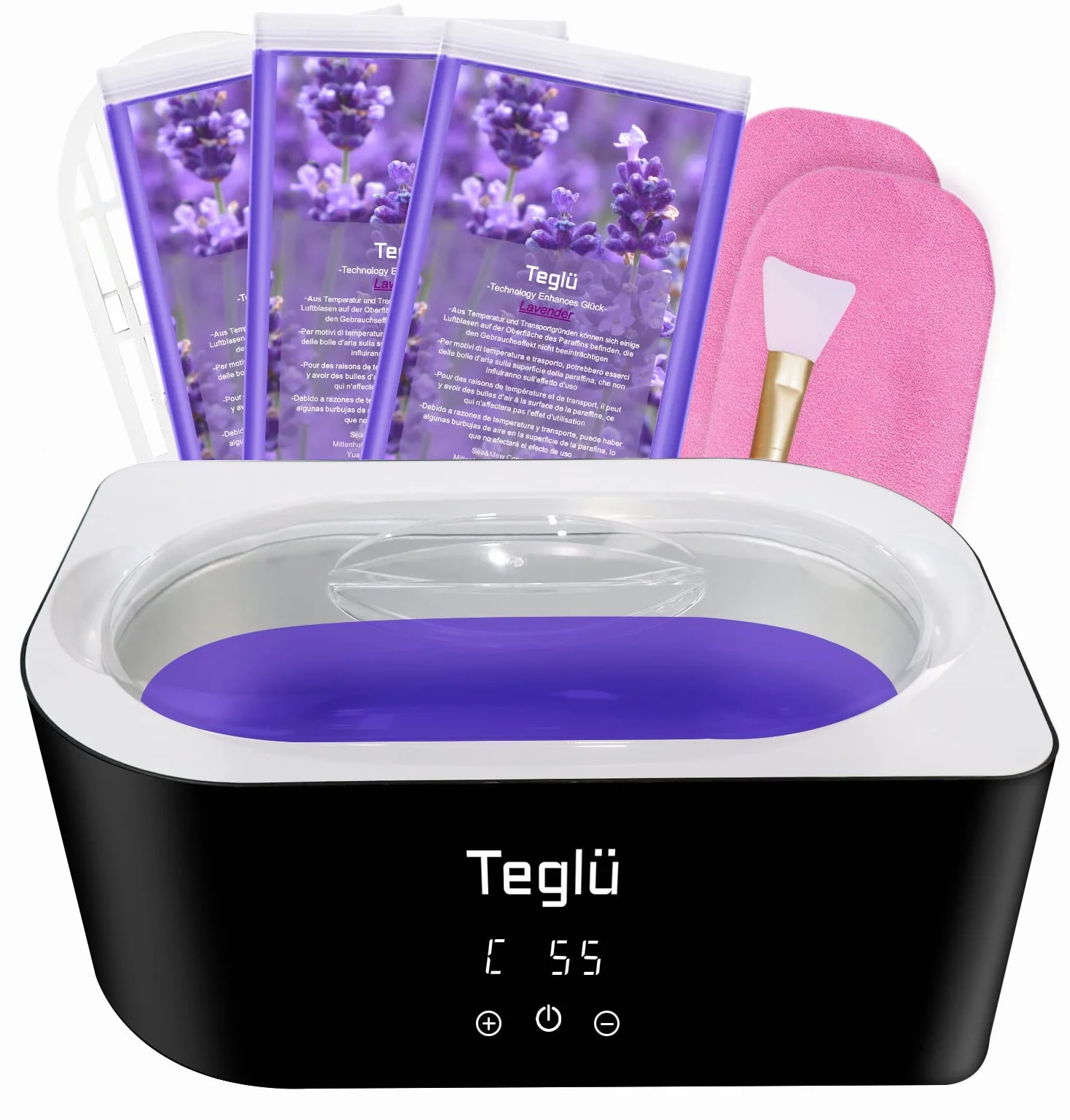 Bagno di Paraffina per Mani e Piedi 4L, Scalda Paraffina Cera 3 x 450g Paraffina/Guanti/Spazzola, 200W, Nero