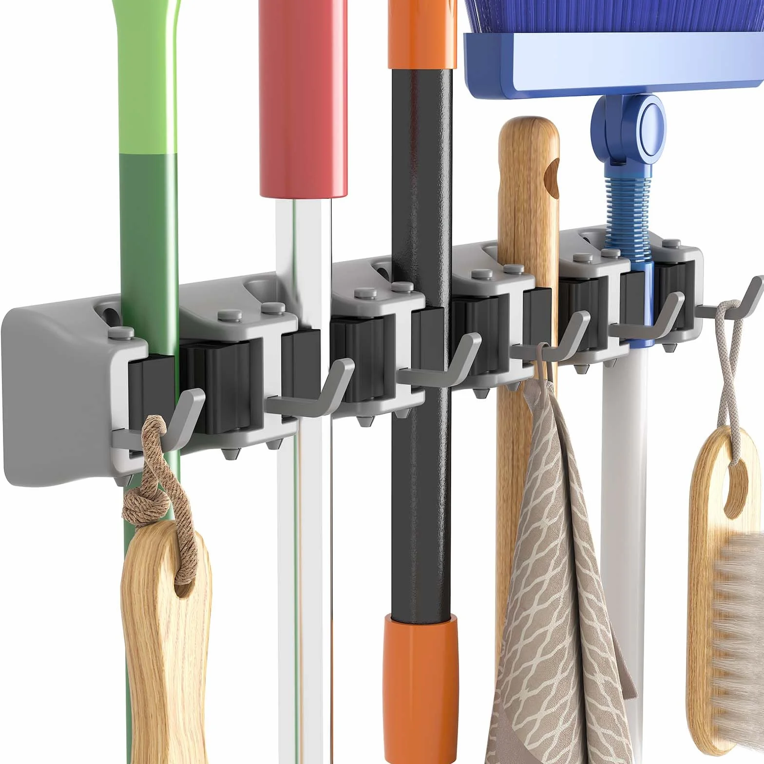 Lifewit Portascope da Muro Appendibile, Supporto Parete per Scopa e Materiali per la Pulizia, 5 slot 6 Ganci, Nero