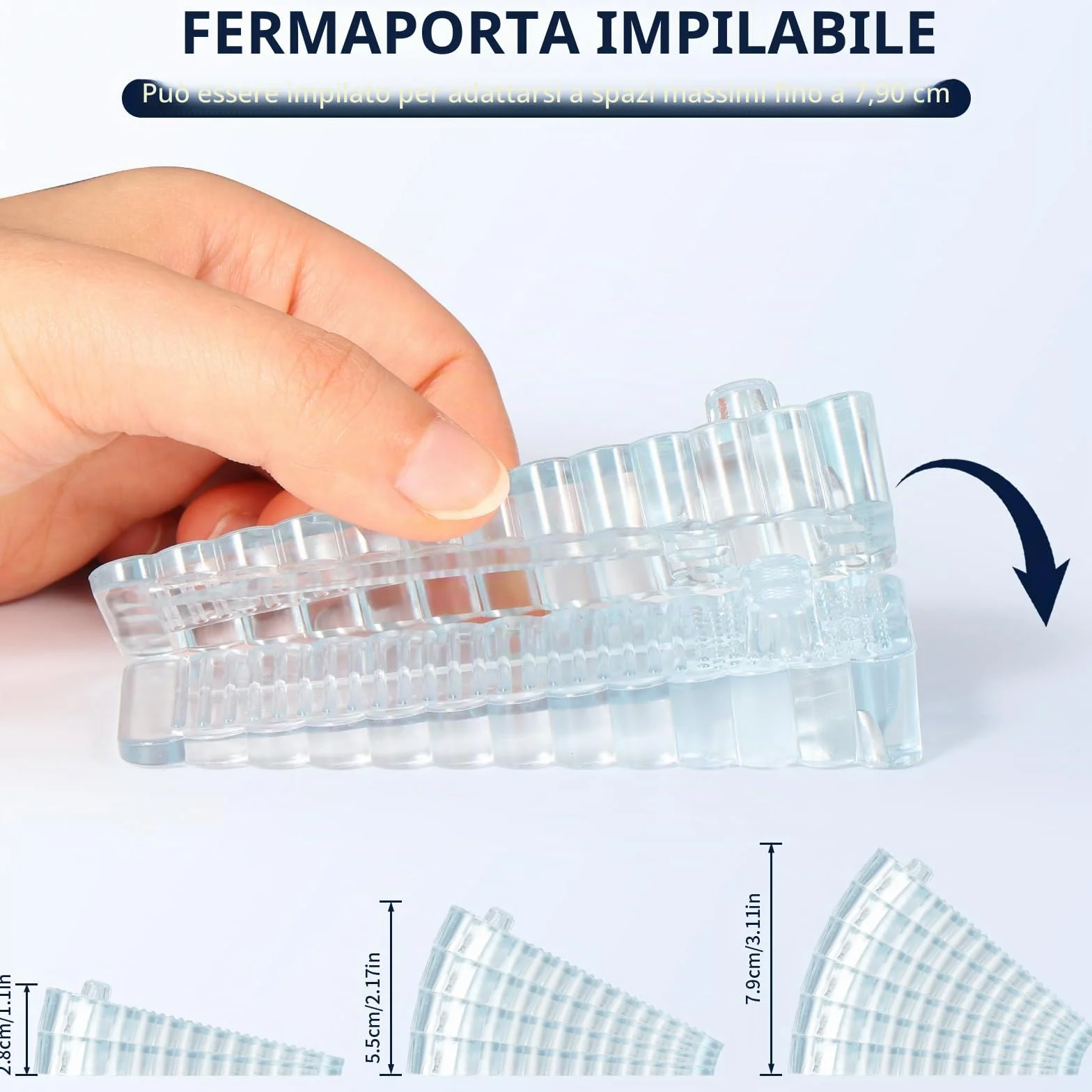 Vinabo Fermaporta 6 Pezzi Regolabile Impilabile per Porte e Pavimenti - Trasparente
