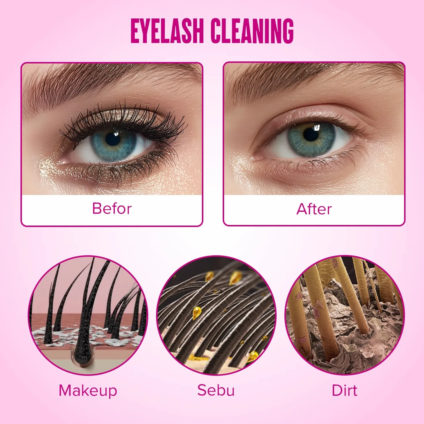 STACY LASH Kit di shampoo per ciglia da 50 ml, detergente schiumogeno con bobine di ciglia e flacone per risciacquo, tampone detergente e pennello per extension di ciglia, ciuffetti e ciglia naturali