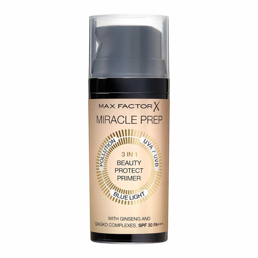 Max Factor Miracle Prep, Primer Viso 3 in 1 con SPF 30, Base Trucco, Protegge la Pelle da Inquinamento, Raggi UVA/UVB e Luce Blu