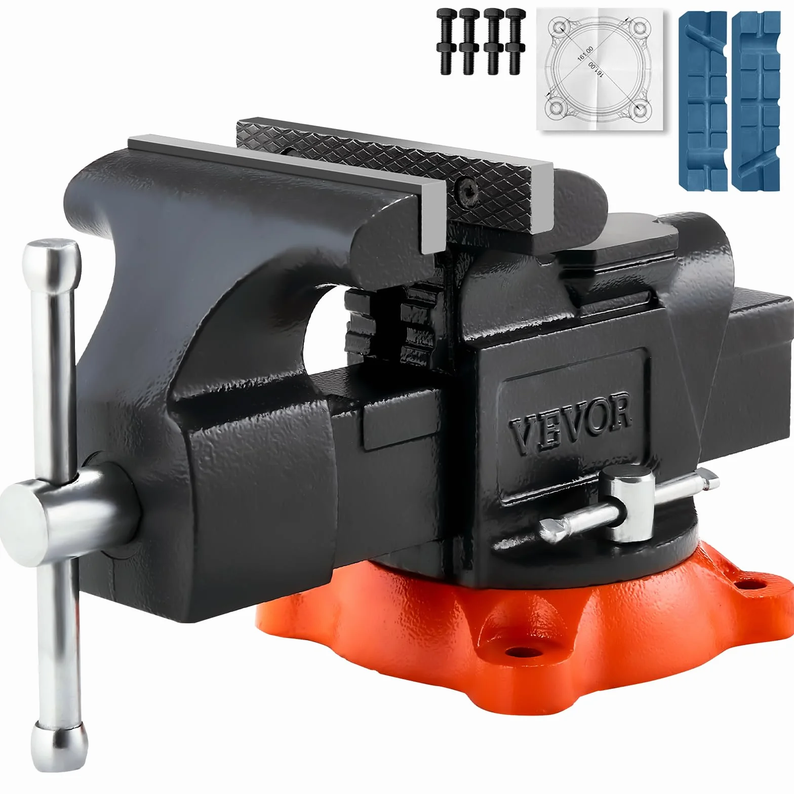VEVOR Morsa Apertura Massima Ganascia 127 mm Base Bloccaggio Girevole 360° Ferro Nodulare per Carichi Pesanti
