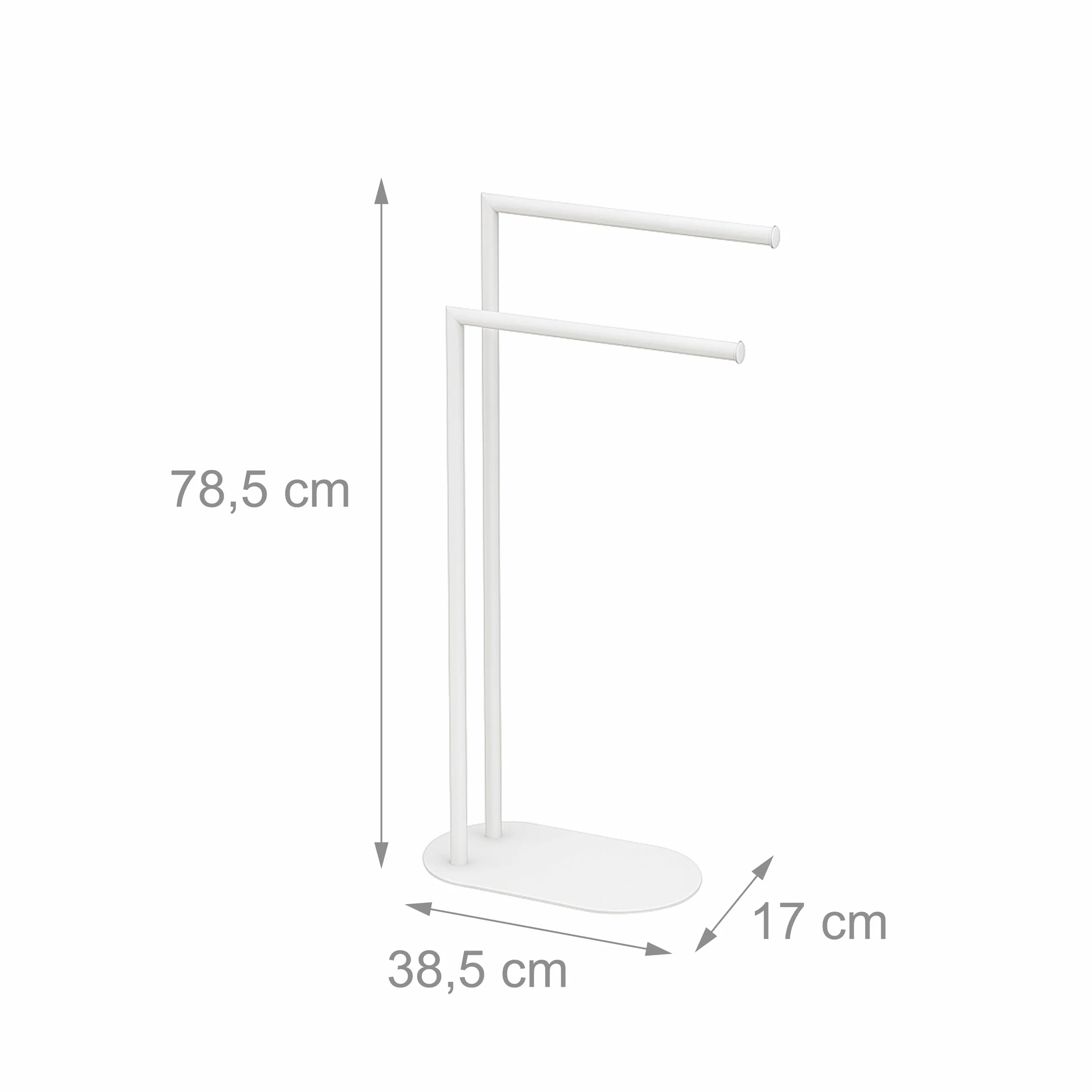 Relaxdays Portasciugamani a 2 Bracci Sfalsati Piantana da Bagno Ferro Bianco 78,5x38,5x17 cm