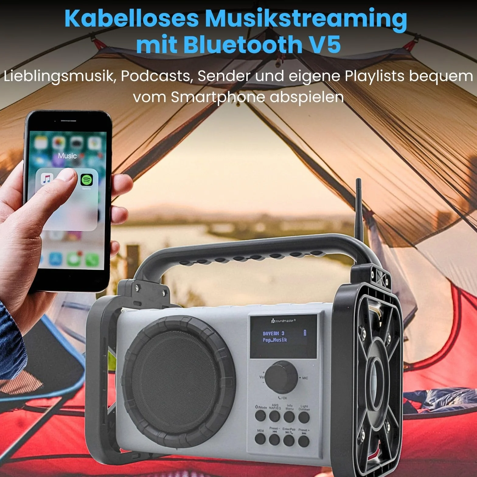 Soundmaster Radio da cantiere DAB80SG DAB+ FM Bluetooth batteria agli ioni di litio