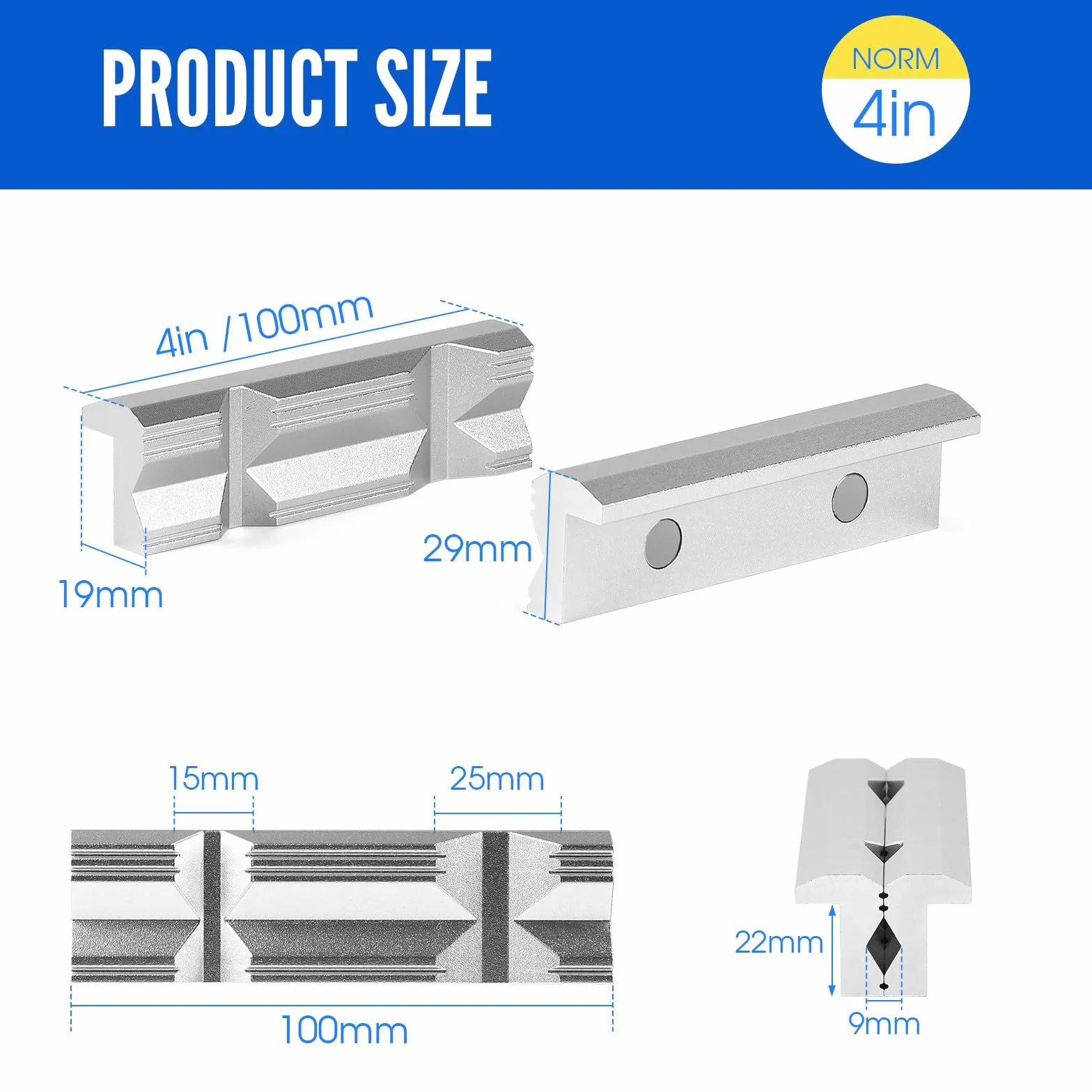 SWAWIS Ganasce Protettive per Morsa 100mm Alluminio con Magnete e Prismi