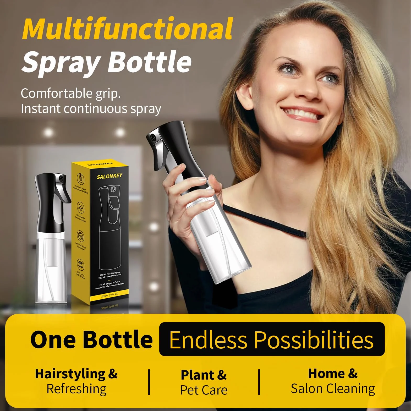 Spruzzino per Capelli 200 ml Spruzzino Nebulizzatore a Nebbia Continua Ultra Fine, Riutilizzabile con Design a Prova di Perdite Antigoccia, Animali Domestici e Pulizia per capelli (Buio pesto)