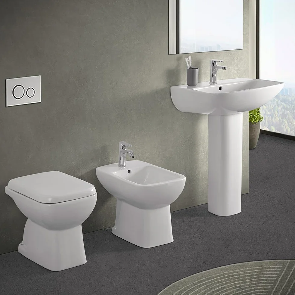 Zestaw sanitariów GINEVRA WC bidet lavabo 60 cm ceramika biały połysk