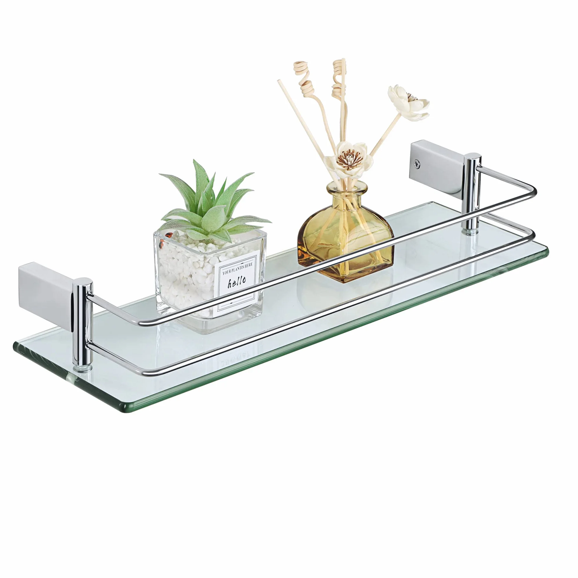 SAYAYO Mensola Bagno Vetro 40 CM Mensola Doccia Vetro a Parete Acciaio Inox 304 8MM Vetro Temperato Cromo Lucido