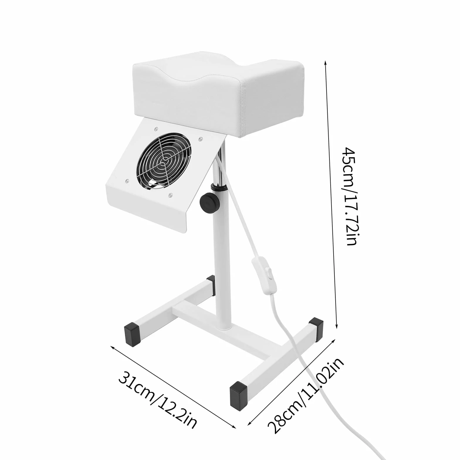 Sedia per pedicure con aspirazione, per pedicure, tavolo con poggiapiedi, altezza regolabile 48 – 68 cm e capacità di carico 10 kg, supporto per pedicure, 31 x 28 x 45 cm, colore bianco