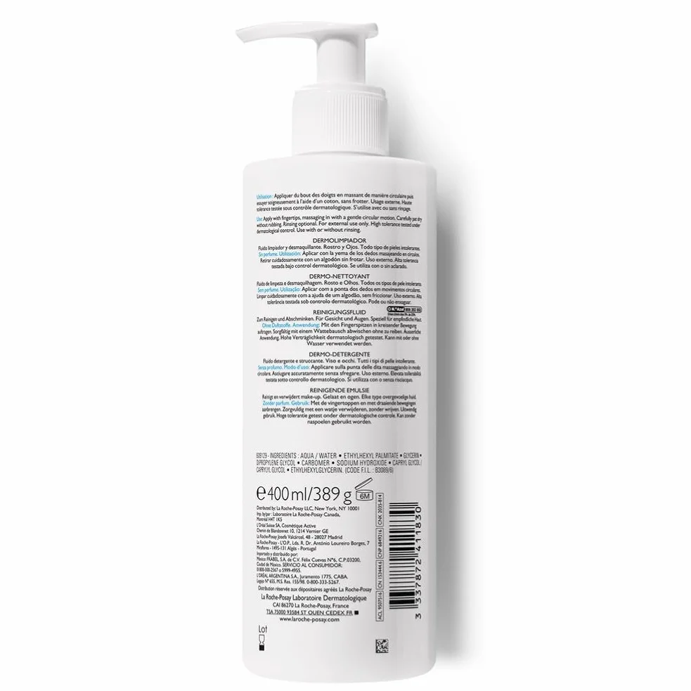La Roche Posay Toleriane, Fluido Detergente e Struccante, Per Pelle Sensibile e Reattiva, Pelle Detersa a Fondo e Lenita, Irritazioni e Rossori Ridotti, Con Glicerina Idratante, 400 ml